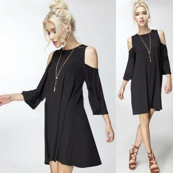 New TaROO NYC Black Cold Shoulder Swing Mini Dress - Picture 1 of 6